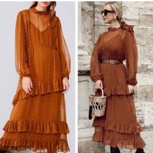 Zara Brown Polka Dot Long Sleeve Dress